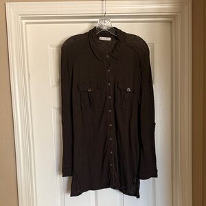 We The Free Chocolate Brown Casual Button-Down Shirt L